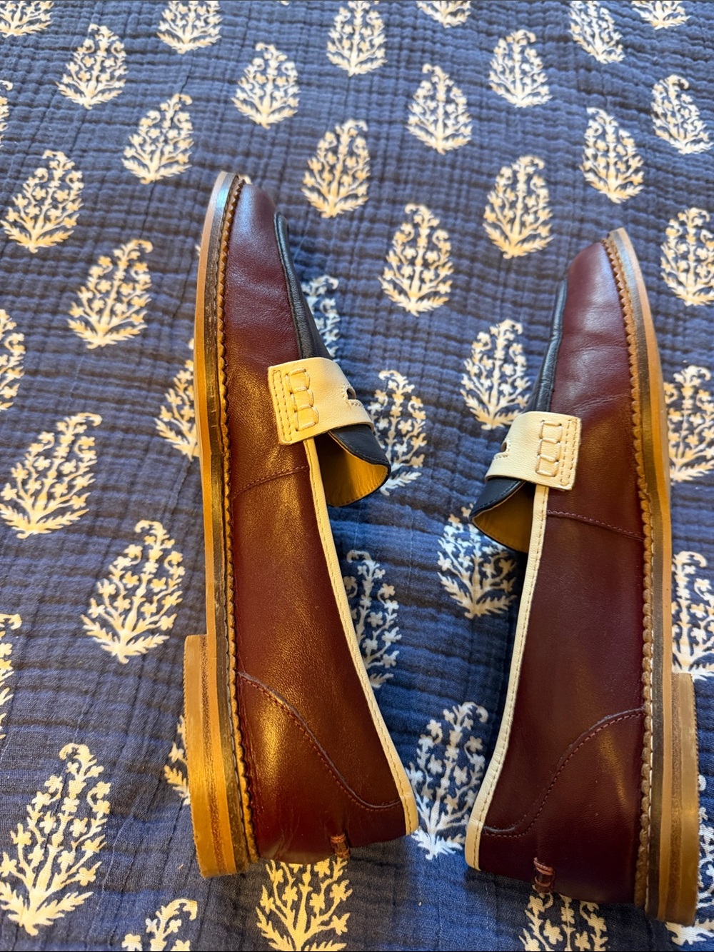 Classic Leather Penny Loafers in Navy, Burgundy & Cream - Picture 6 of 7